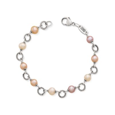 Twisted Wire Link Bracelet with Multi-Colored Cultured Pearls